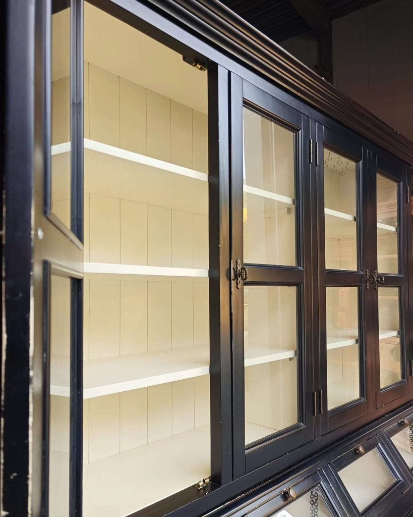 Stoere zwarte grutterskast | Oude Apothekerskast #9230, Huis en Inrichting, Gebruikt, -, 200 cm of meer, -