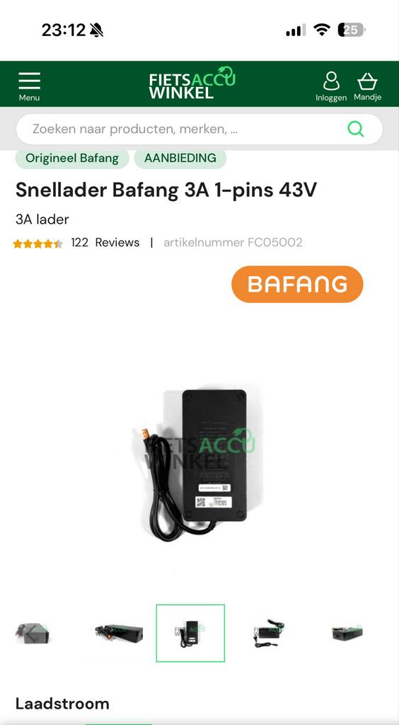 Bafang Snellader 3A 1-pins 43V voor E-bike, Ophalen of Verzenden, Zo goed als nieuw