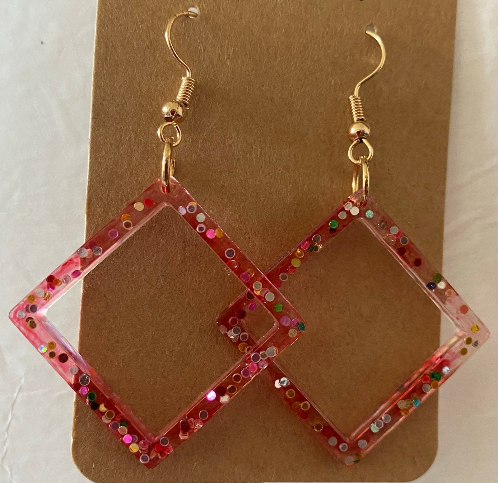 Handgemaakte Roze glitter oorbellen, Overige materialen, Hangers, Nieuw, Ophalen of Verzenden
