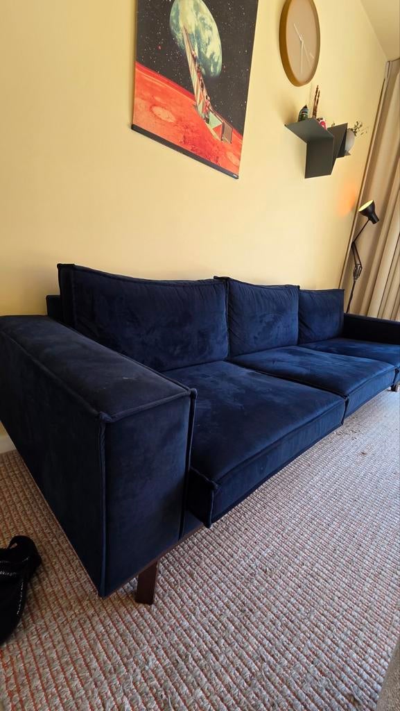 Verona 4-zitsbank (Wehkamp) - Donkerblauw velours, Huis en Inrichting, Ophalen of Verzenden, Gebruikt, 75 tot 100 cm, 200 tot 250 cm