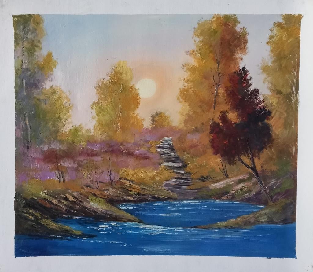 Landschap schilderij Bob Ross, Antiek en Kunst, Kunst | Schilderijen | Klassiek, Ophalen of Verzenden