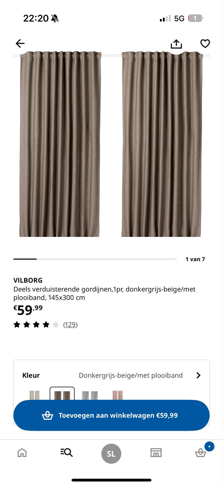 IKEA VILBORG verduisterende gordijnen, donkergrijs-beige, Huis en Inrichting, Stoffering | Gordijnen en Lamellen, Ophalen, 100 tot 150 cm