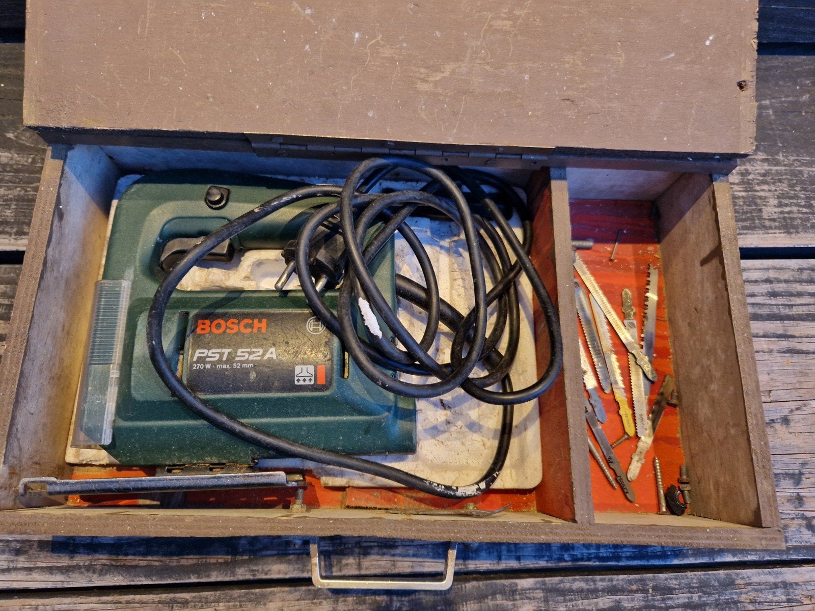 Bosch PST 52 A Decoupeerzaag met zaagjes in kist, Ophalen, Gebruikt, Decoupeerzaag, 30 tot 70 mm