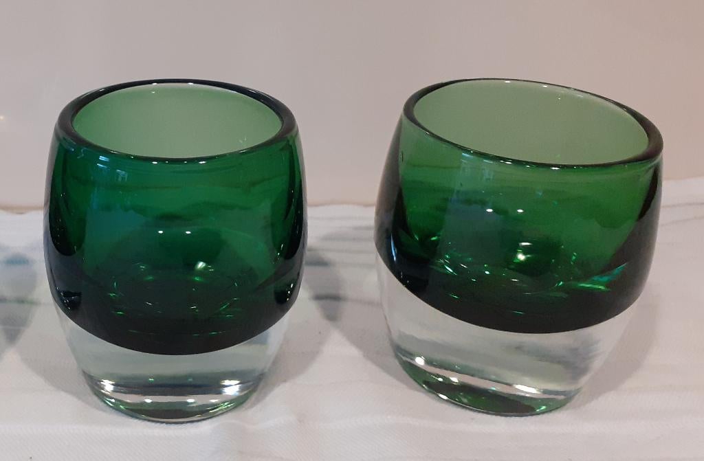 Crate & Barrel Emerald Green Diva glazen theelichthouders, Ophalen of Verzenden