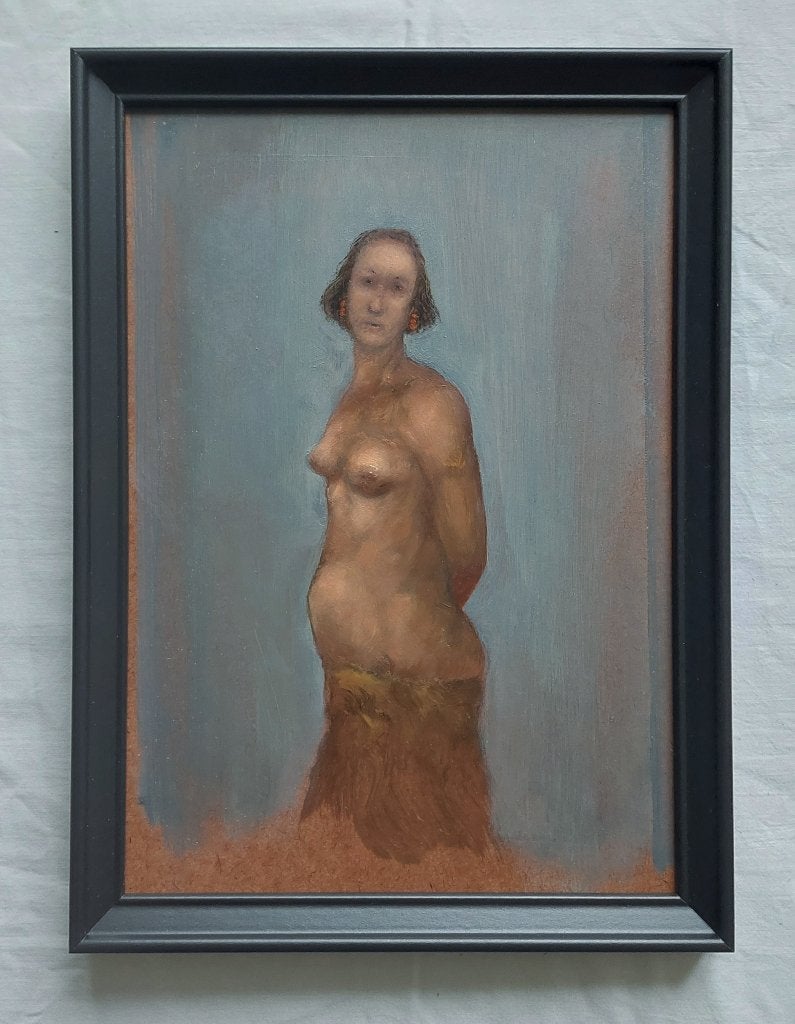 Schilderijtje/ Studie van Staand Naakt - Olieverf, Paneel, Portret of Personen, Ophalen of Verzenden, Olieverf
