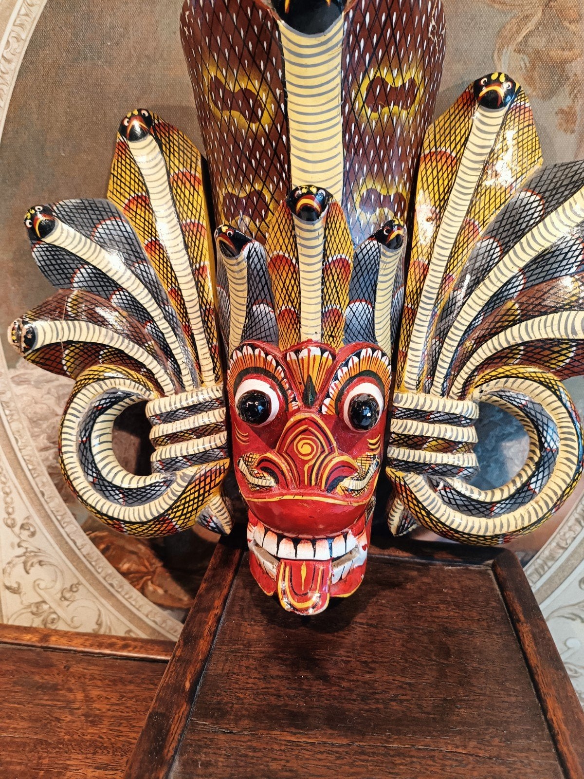 Kleurrijk Balinees Masker met Cobra's, Hout, Geschilderd, Masker, Ophalen of Verzenden