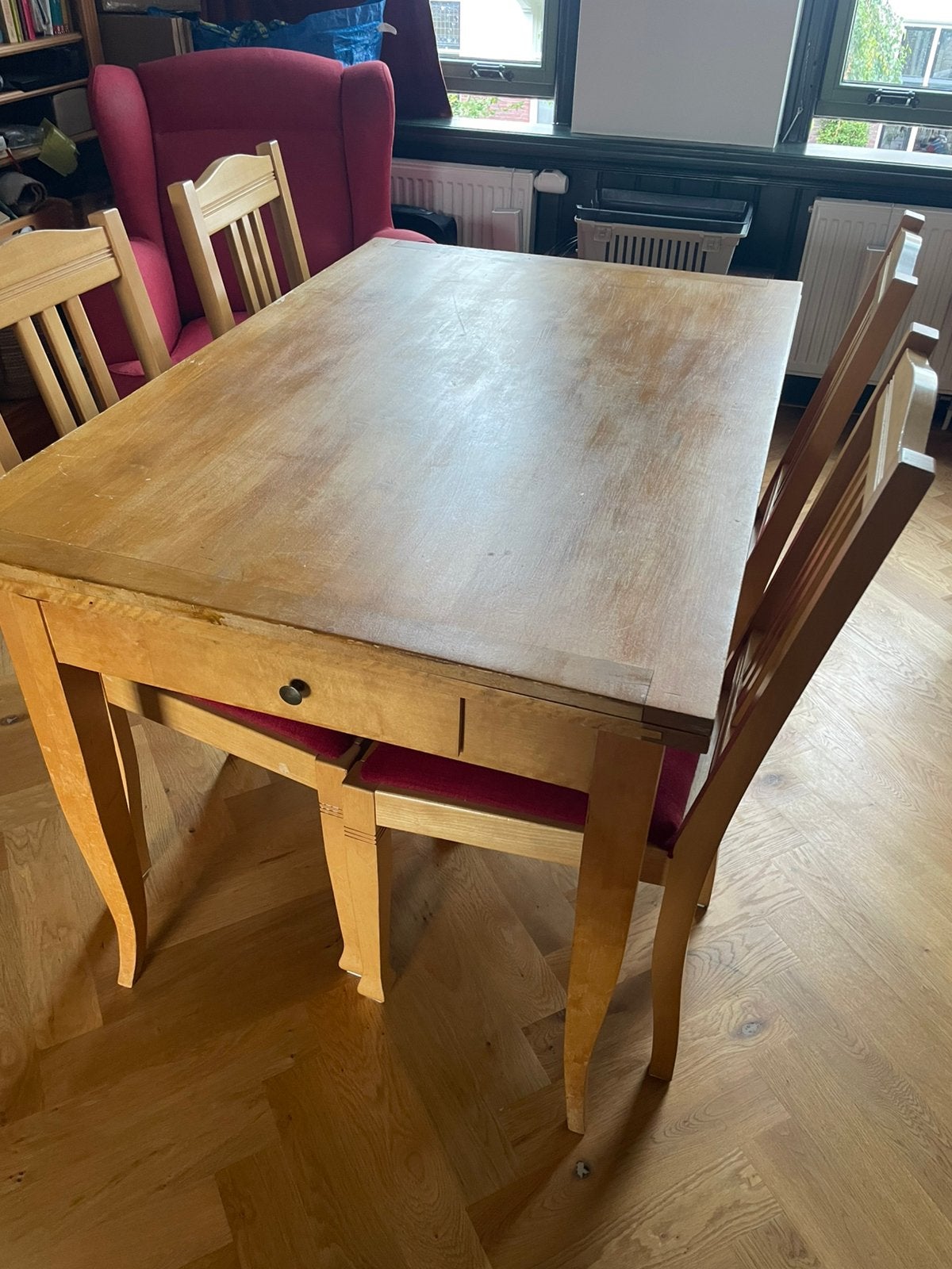 Eettafel met vier stoelen, Ophalen, Gebruikt, Antiek, 4 tot 6 stoelen
