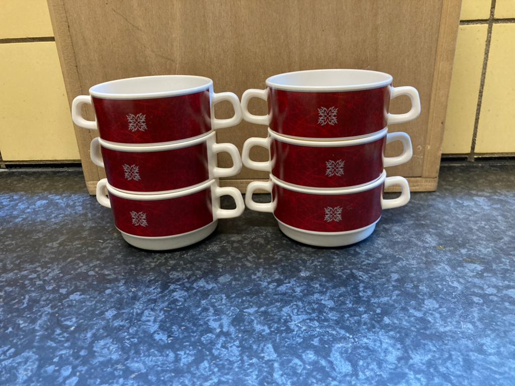 Set van 6 Arcoroc Rubis soepkommen - rood met wit patroon, Verzenden, Kom(men), Overige stijlen, Glas