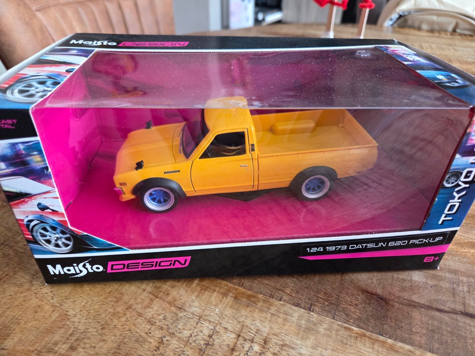 1973 Datsun 620 Pickup geel schaal 1:24, Overige merken, Auto, Verzenden, .