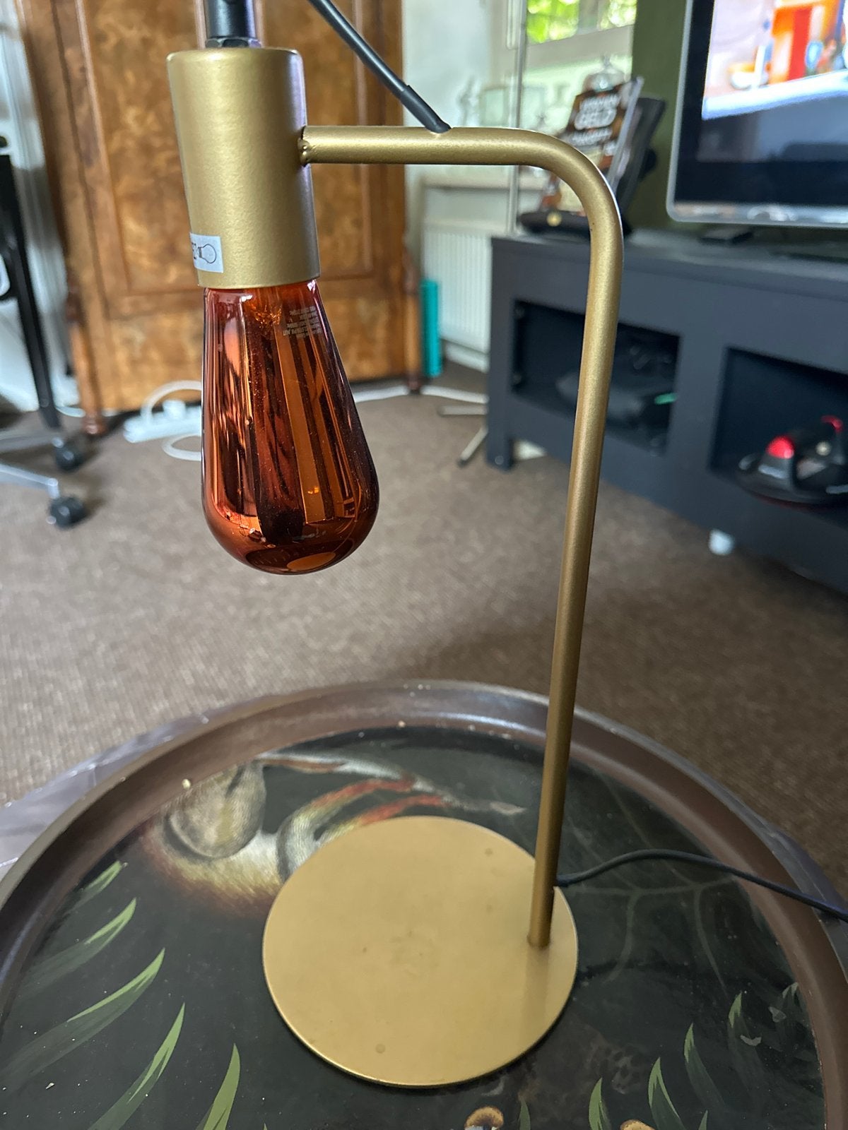 Gouden Tafellamp met Edison LED Lamp - 38 cm hoog, Gebruikt, Goud, Sfeerlamp, Inclusief lichtbron