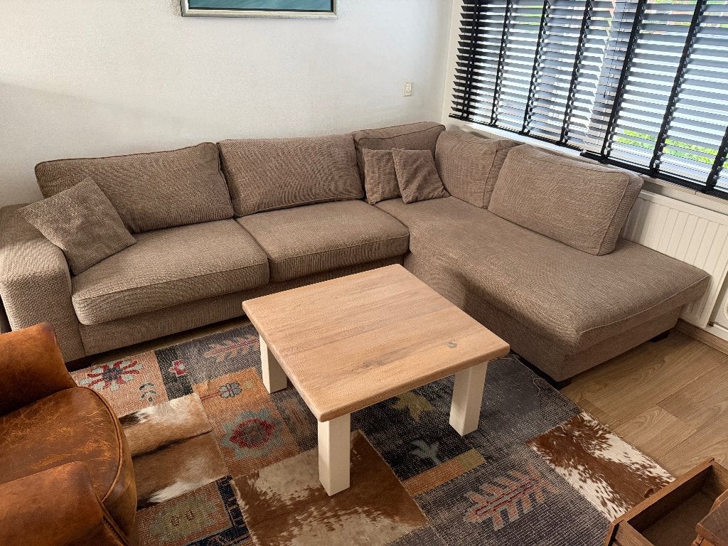 Goossens Saltillo – 3‑Zitsbank – Muskaat Stof, Huis en Inrichting, Ophalen, Gebruikt, Hoekbank, 75 tot 100 cm