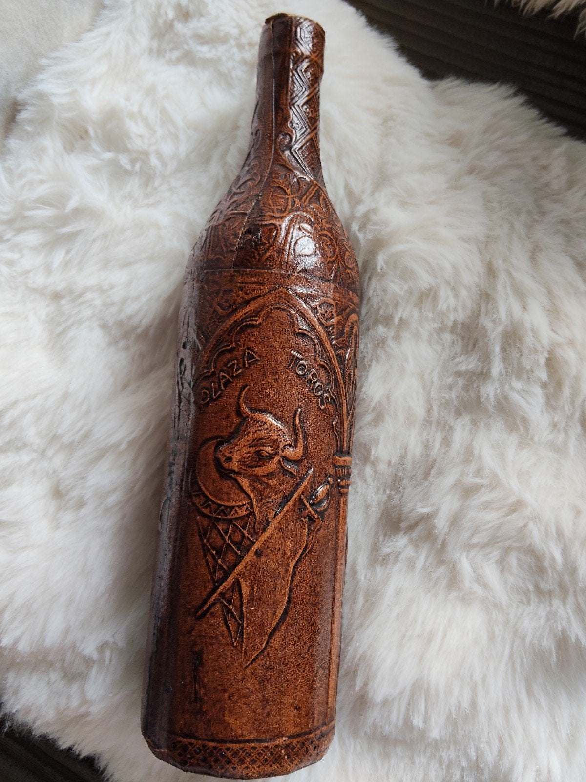 Vintage Leren Fles met Stierenvechter Motieven, Ophalen of Verzenden