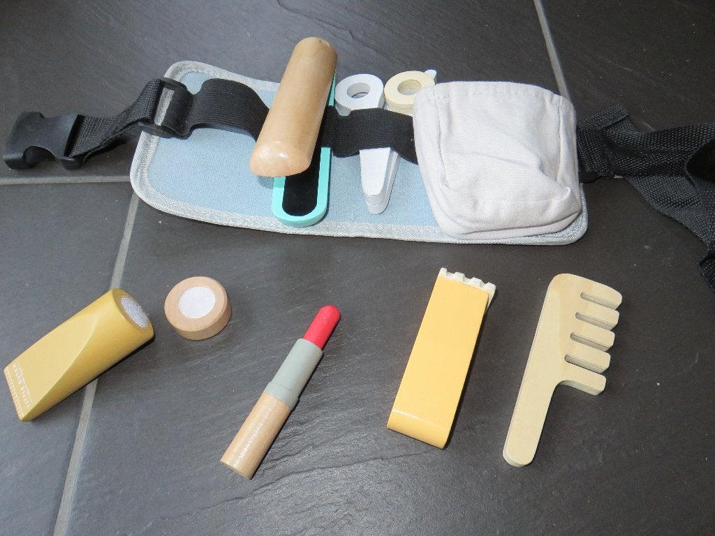 Houten kappersriem, 7 delige speelset., Kinderen en Baby's, Ophalen of Verzenden, Zo goed als nieuw