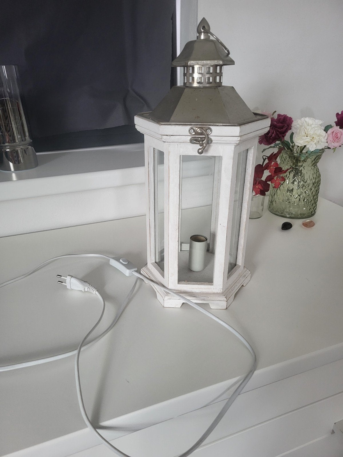 Witte houten lantaarnlamp met E14 fitting, Wit, Overige merken, Gebruikt, E14 (klein)