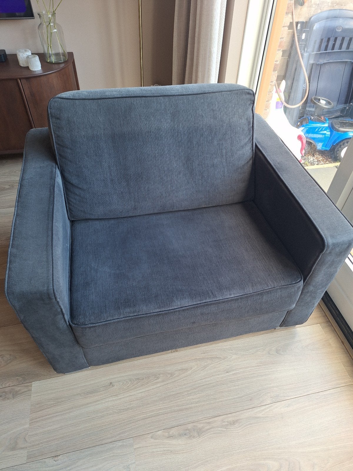 Comfortabele antraciet velours loveseat - hoezen afneembaar, Ophalen, Gebruikt, Eén, Stof