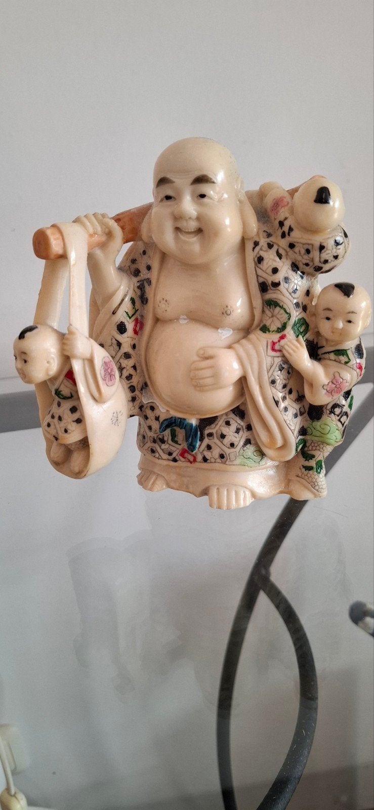 Lachende Boeddha met kinderen - Geluk en voorspoed, Ophalen of Verzenden, Zo goed als nieuw, Steen/keramiek, Meerkleurig