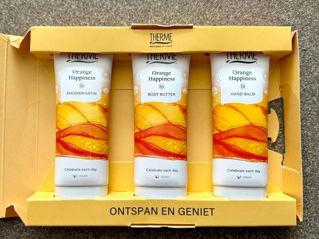 Therme Orange Happiness Wellnessbox - Douche, Body & Hand, Ophalen of Verzenden, Nieuw, Bad & Douche
