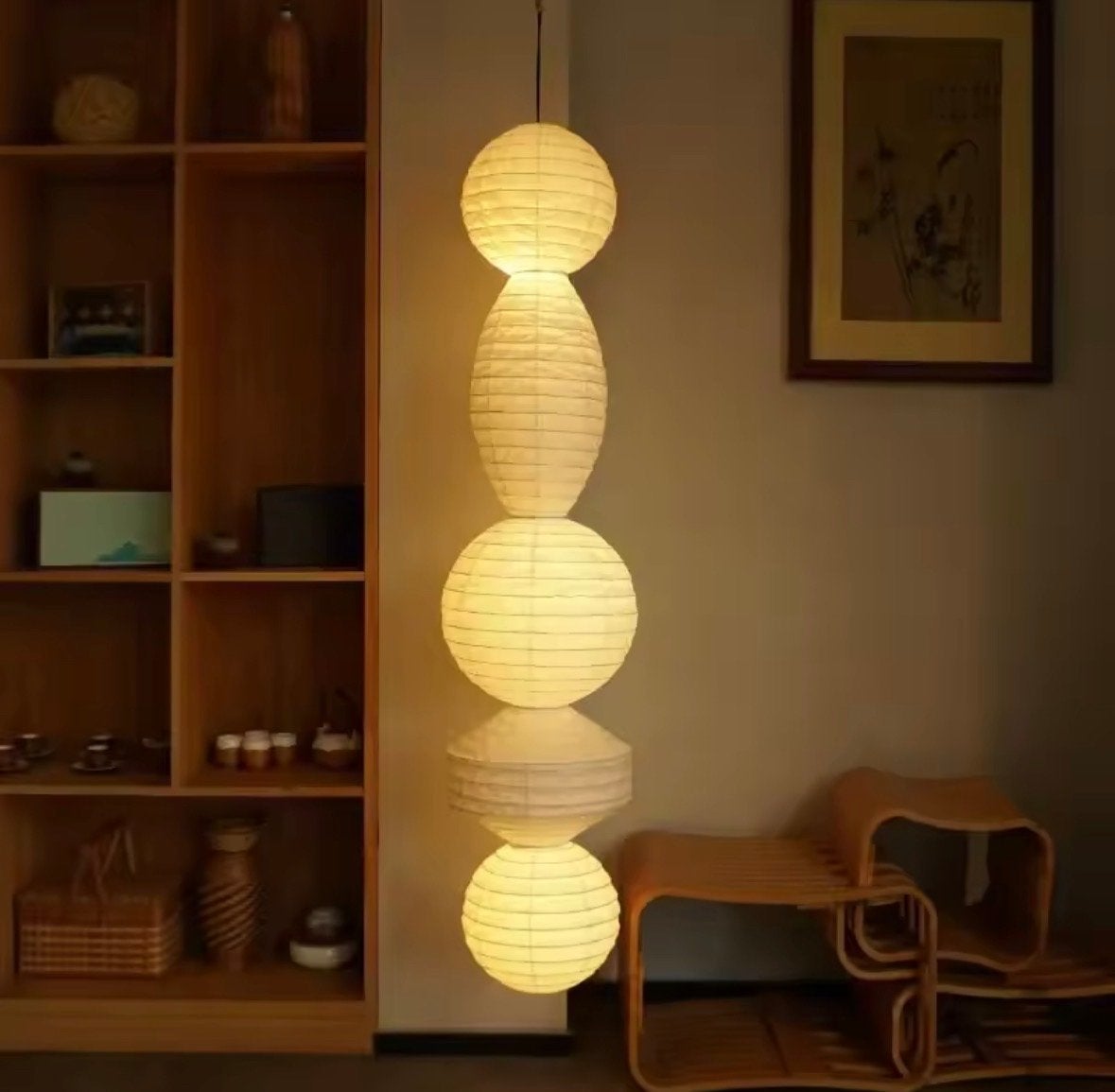 Papieren Hanglamp - Japanse Stijl (lampion lamp), Huis en Inrichting, Lampen | Hanglampen, Nieuw, Natuurlijk materiaal, Overige fittingen