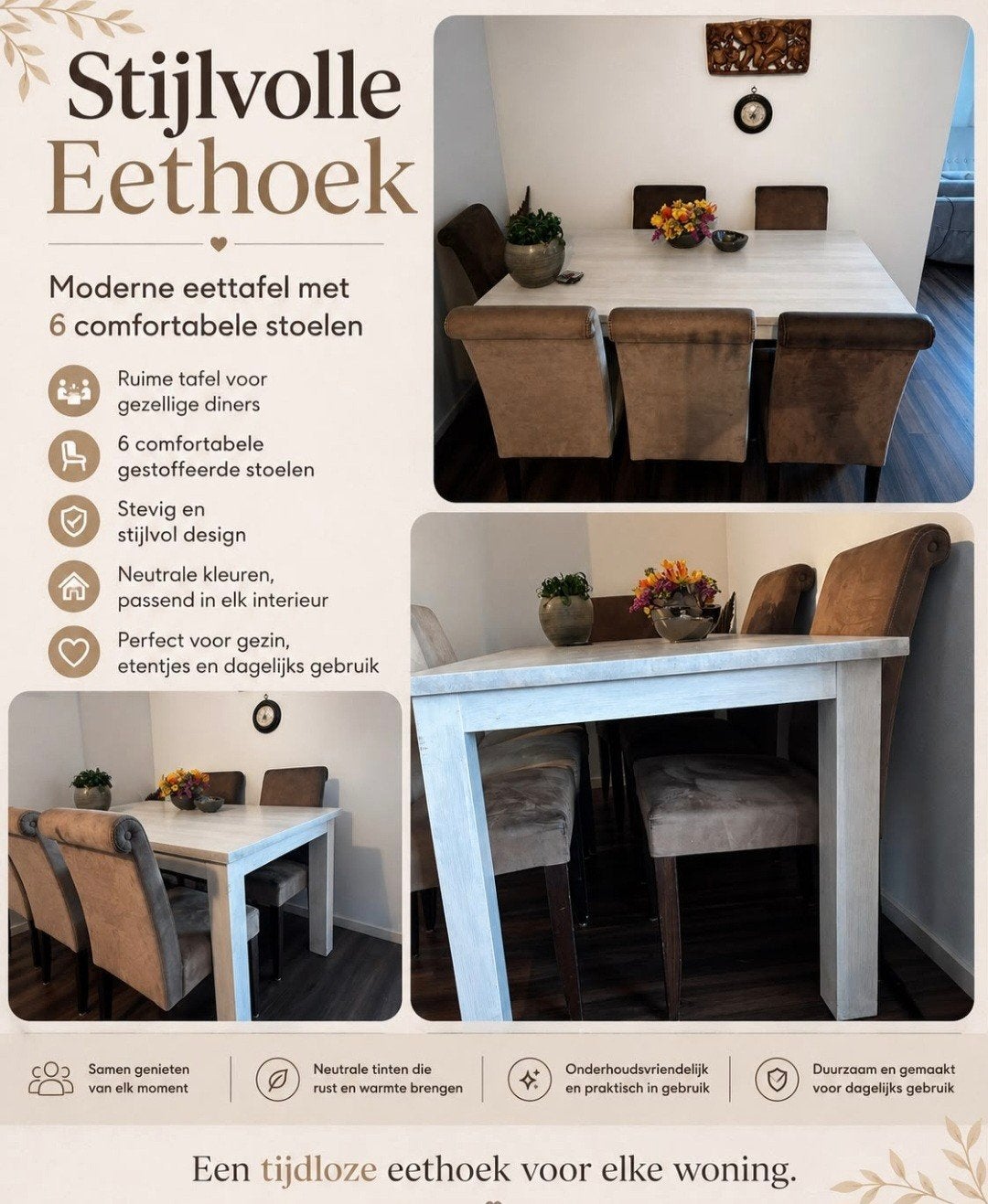 mooie eetkamertafel met stoelen., Ophalen, Gebruikt, Vijf personen of meer, Rechthoekig