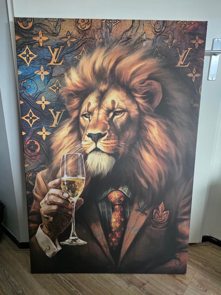 Sir Lion Schilderij - Uniek Kunstwerk met LV Stijl, Antiek en Kunst, Ophalen of Verzenden