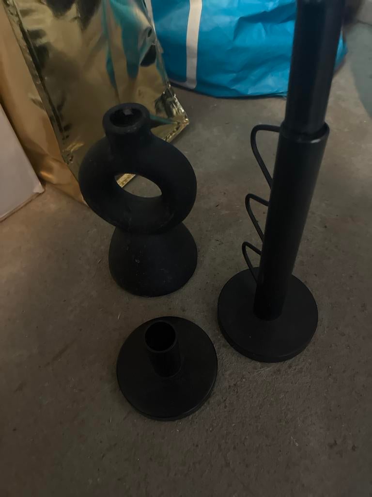 Zwarte metalen kandelaars set, Ophalen, Gebruikt, 25 tot 50 cm, Zwart