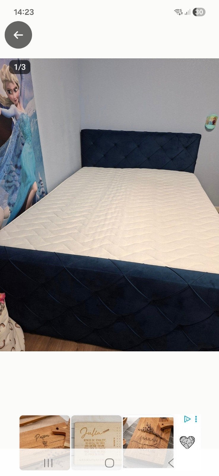 Direct weg: Boxspring bed 160x200cm met topper en matrassen, Ophalen, Blauw, Tweepersoons, Zo goed als nieuw