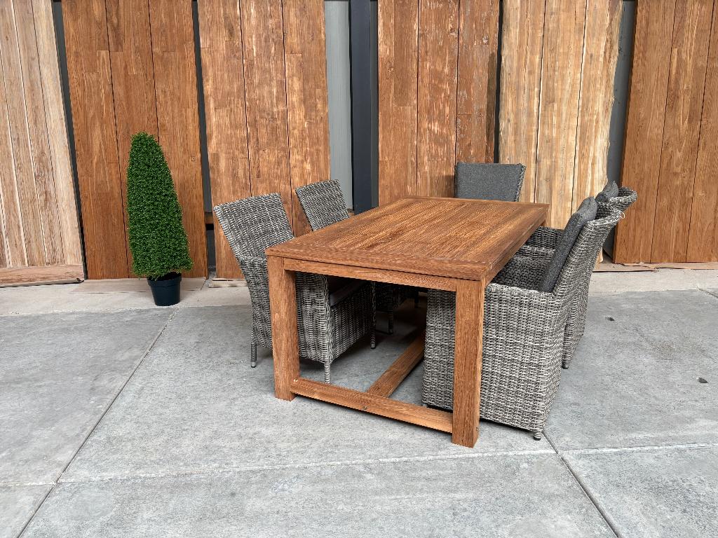 Tuinset Windsor 180cm oud teak | Cadiz as grijs| 6dlg, Ophalen, 5 zitplaatsen, Teakhout, Nieuw