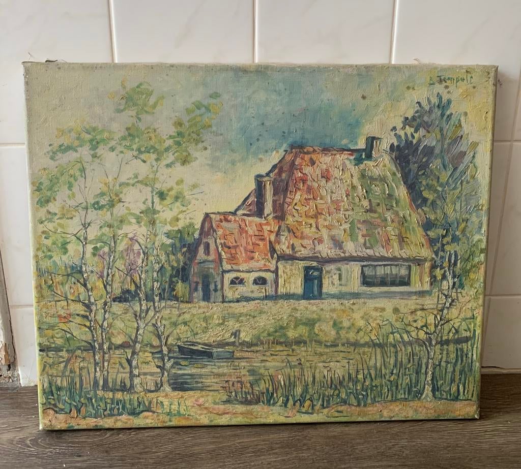 Oud olievefschilderij op canvas, Ophalen of Verzenden