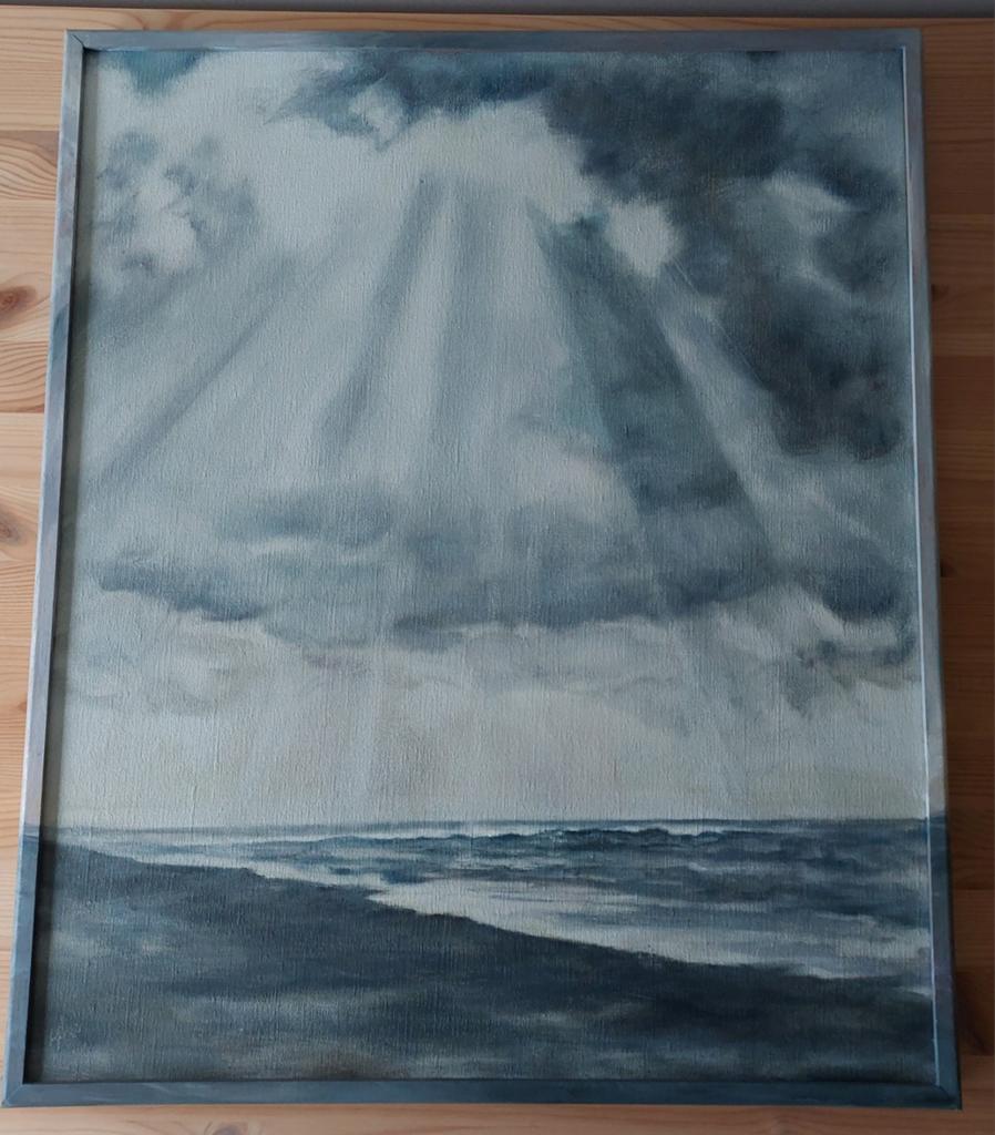 Schilderij strand /zee Ouddorp Susan Offereins, Antiek en Kunst, Kunst | Schilderijen | Klassiek, Ophalen of Verzenden