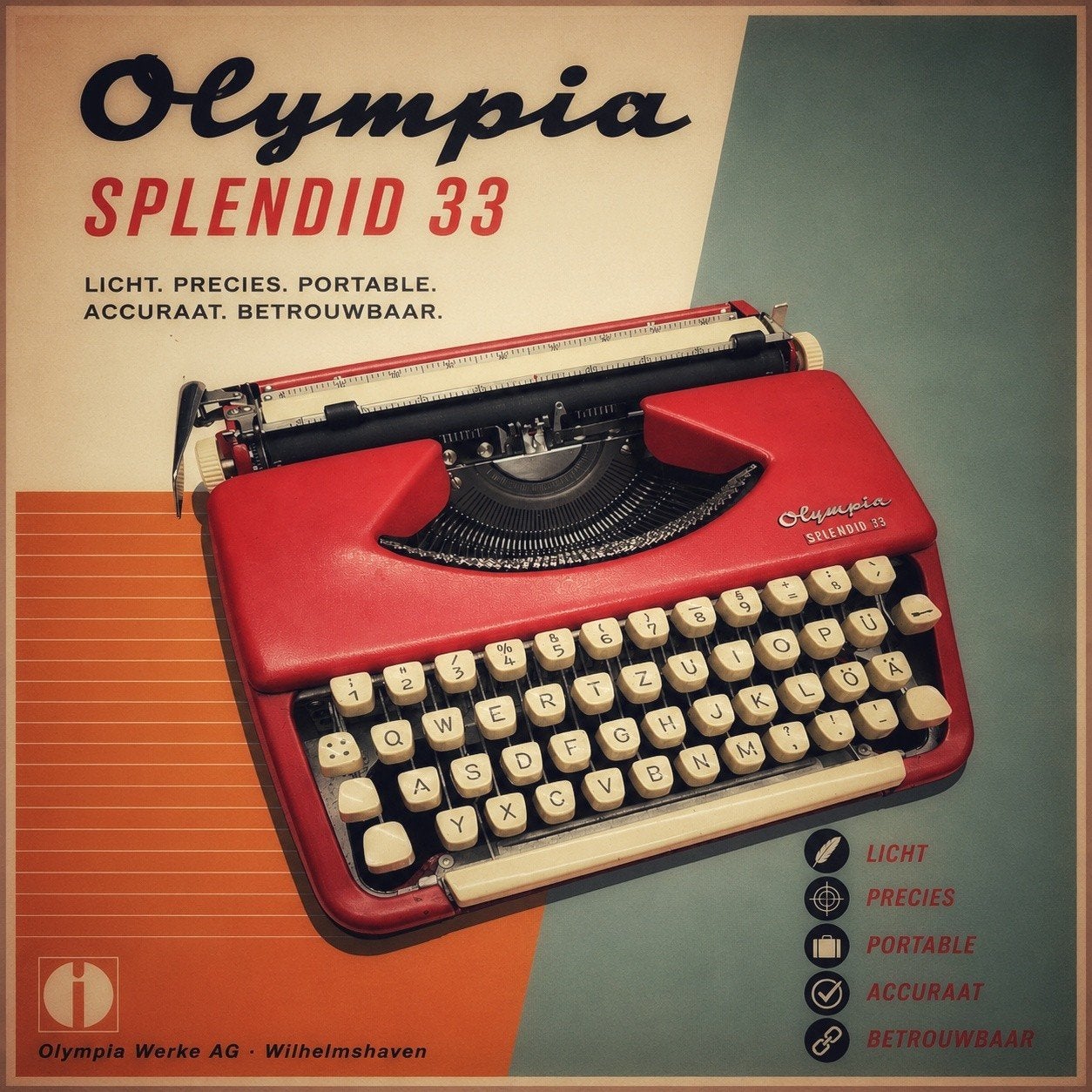 Olympia Splendid 33 in zeer zeldzaam rood., Diversen, Typemachines, Ophalen of Verzenden, Nieuw