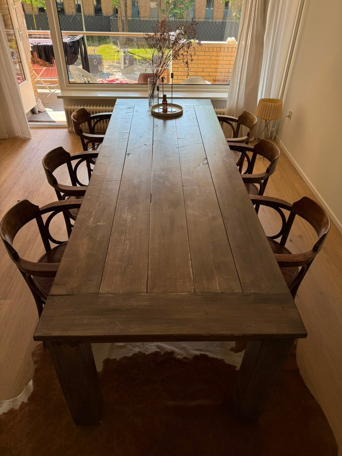 Eikenhouten tafel met 6 stoelen, Ophalen, Zo goed als nieuw, 4 tot 6 stoelen