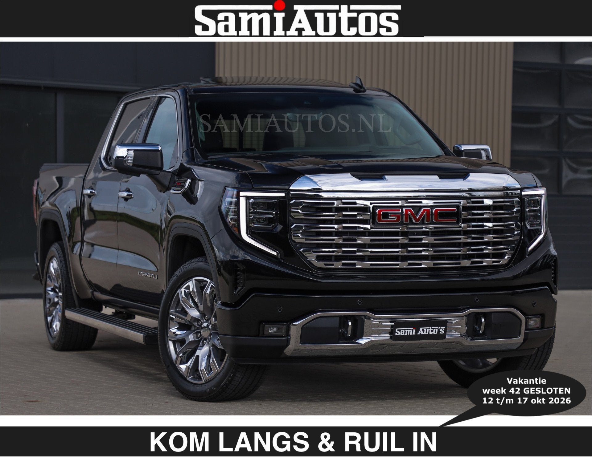 GMC Sierra DENALI 6.2 V8 426PK €79950,- excl | Full Option, Dealer onderhouden, Met garantie (alle), 426 pk, Zwart