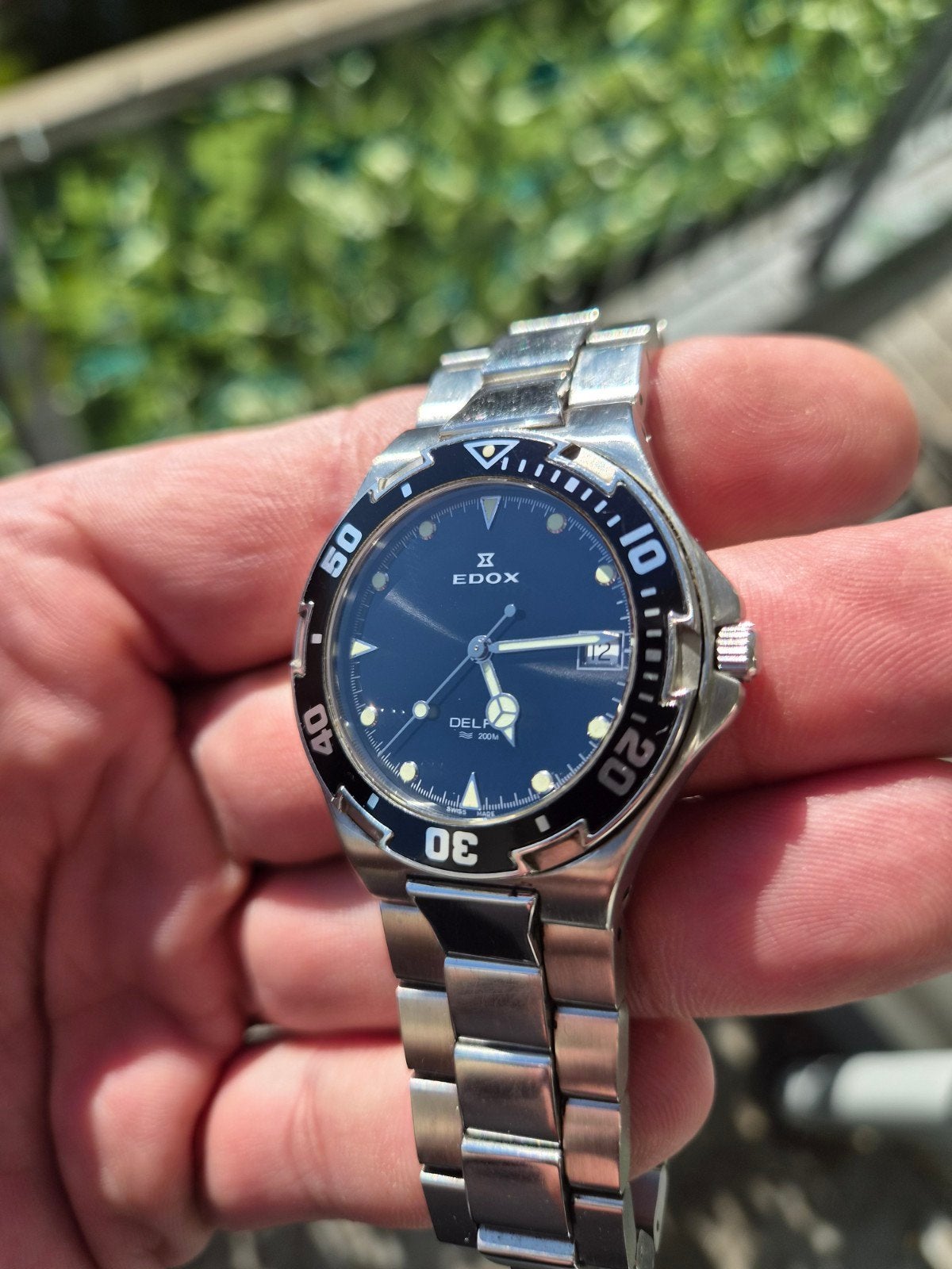 Vintage Edox delfin quartz diver heren horloge, Staal, Staal, Polshorloge, Zo goed als nieuw