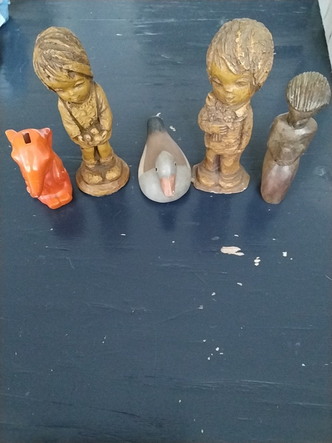 Set van 5 vintage beeldjes: kinderen, eend en vos, Ophalen of Verzenden