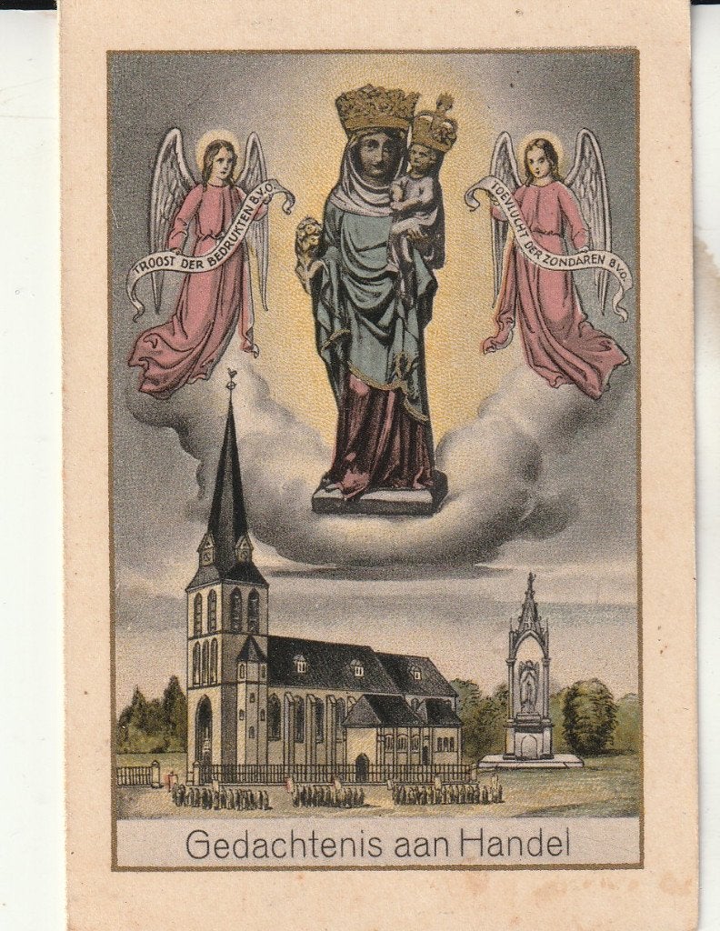 Oude prent Gedachtenis aan Handel - Maria met Kind, Ophalen of Verzenden, Gebruikt, Kaart of Prent, Christendom | Katholiek