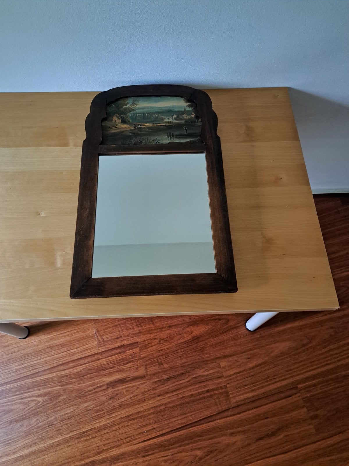 Vintage spiegel met schilderij, Antiek en Kunst, Ophalen, Overige vormen, Minder dan 50 cm, Minder dan 100 cm