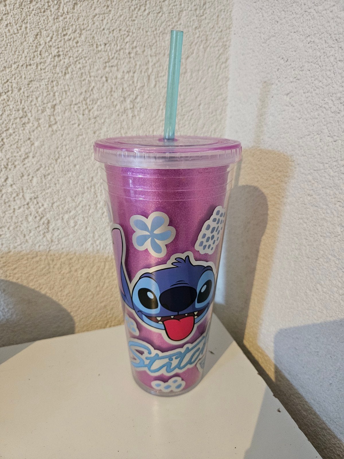Stitch Glitter Beker met Rietje - Roze, Kunststof, Ophalen of Verzenden, Roze, Overige typen