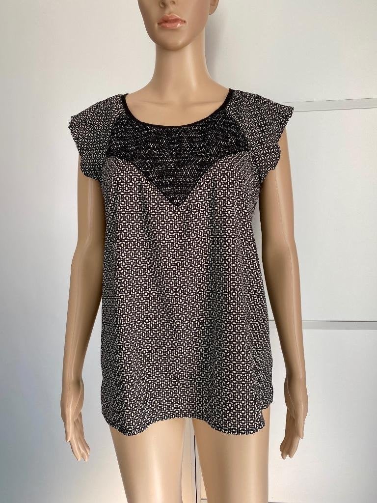 H305 Maison Scotch maat 2=M=38/40 top blouse blousje zwart/w, Maat 38/40 (M), Zwart, Zo goed als nieuw, Maison Scotch