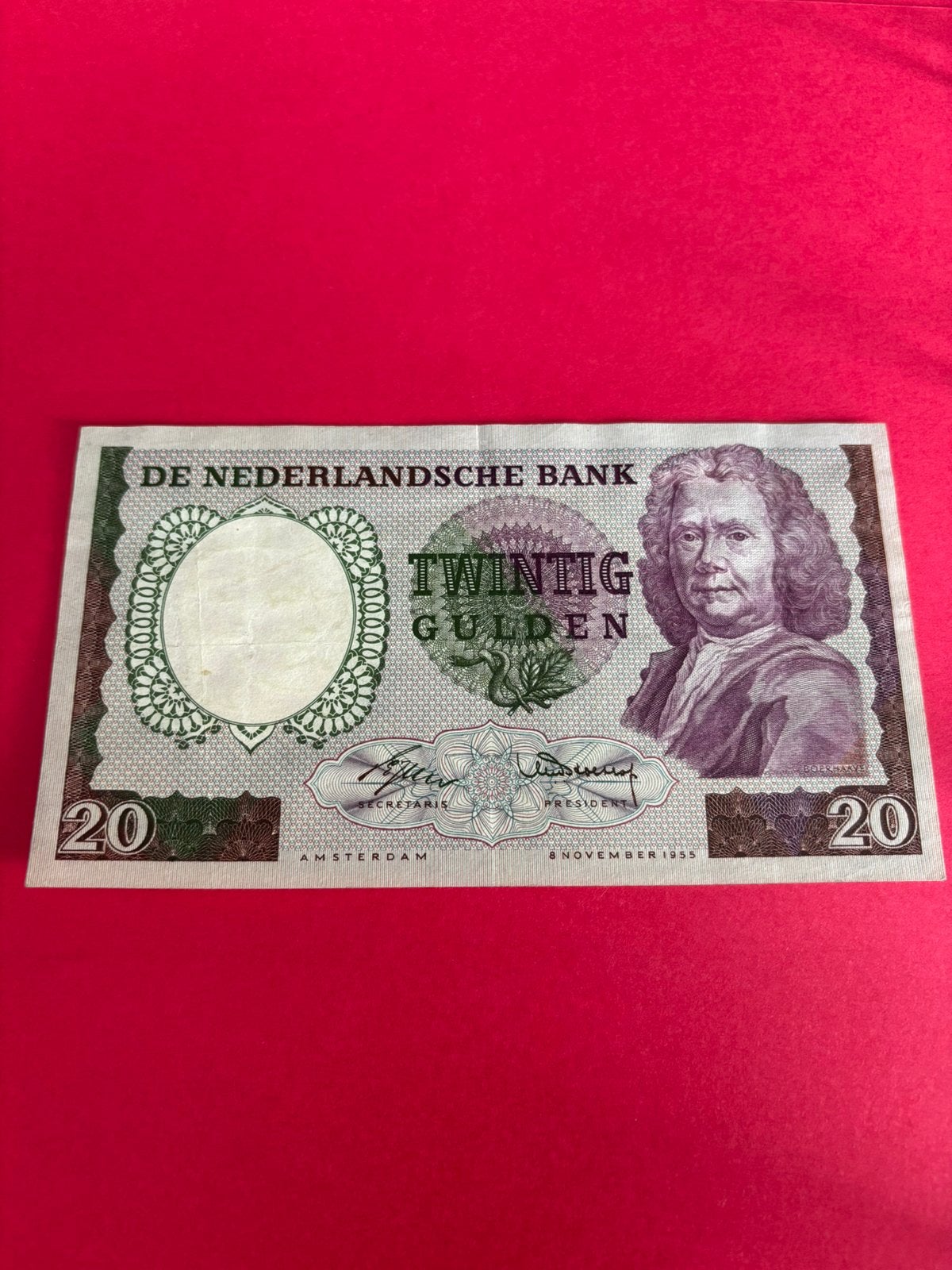 Zeldzaam Bankbiljet 20 Gulden 1955 "Boerhaave", Ophalen of Verzenden