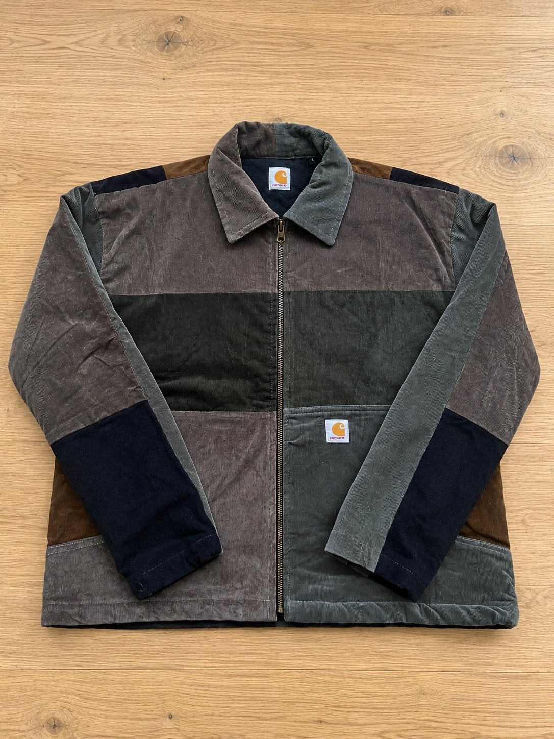 Carhartt Reworked Patchwork Jacket Brown Green Size L, Ophalen of Verzenden, Zo goed als nieuw