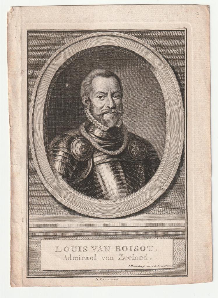 Louis van Boisot admiraal van Zeeland gravure Houbraken, Verzenden, Portret, Gravure, Blanco verso