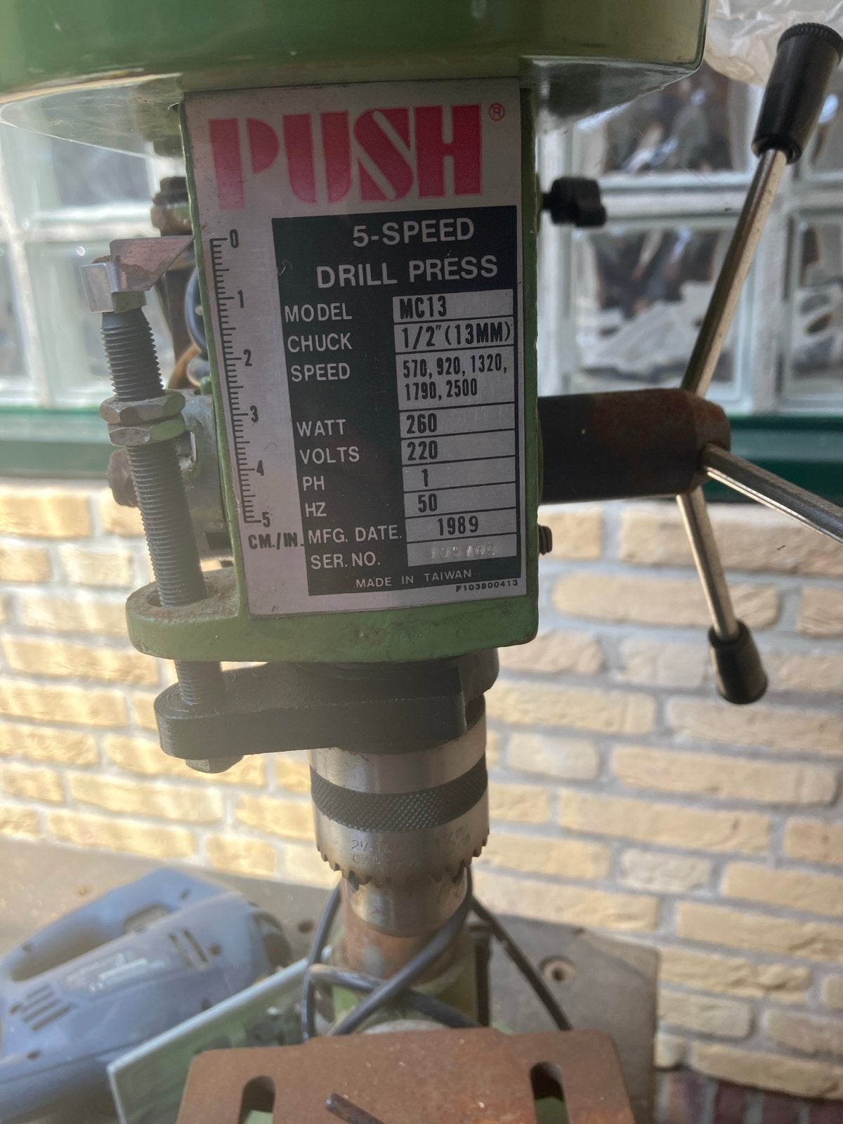 Kolomboormachine PUSH MC13 - 250 Watt - Vintage 1989, Doe-het-zelf en Verbouw, Gereedschap | Boormachines, Ophalen, Gebruikt, Minder dan 400 watt