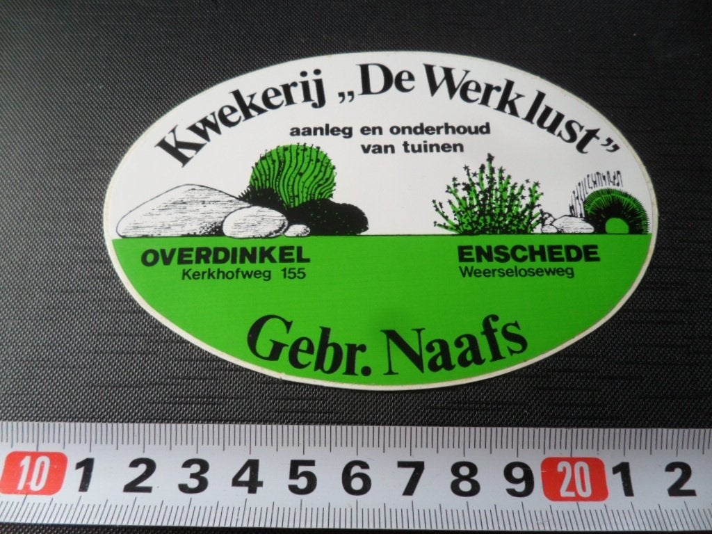 sticker Overdinkel Enschede Kwekerij DE WERKLUST GEBR. NAAFS, Ophalen of Verzenden, Zo goed als nieuw
