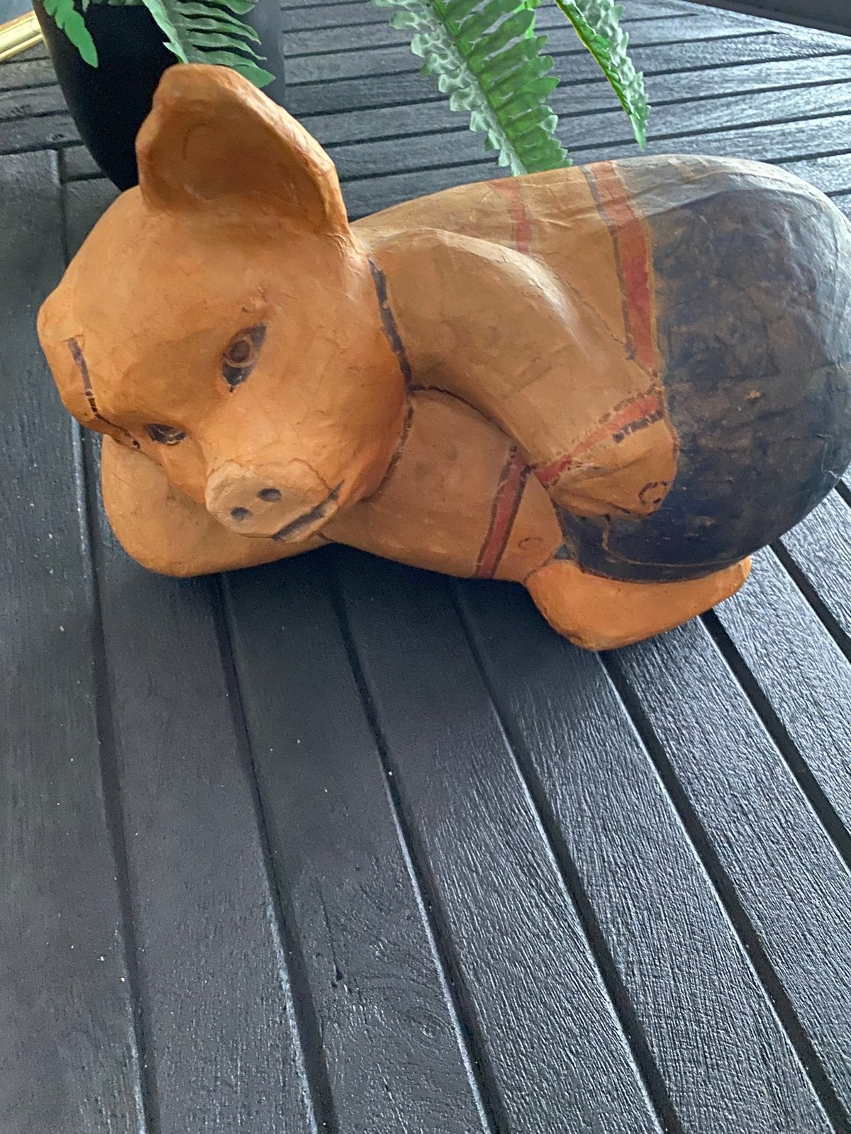 Bijzondere spaarpot papier-maché varken, Verzamelen, Spaarpotten, Verzenden, Gebruikt, Overige materialen, Dier