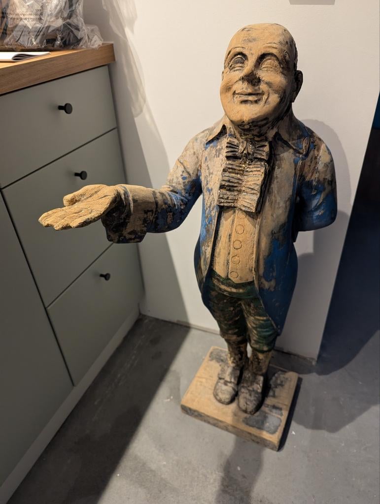 Antiek houten beeld van een butler 80 cm, Ophalen