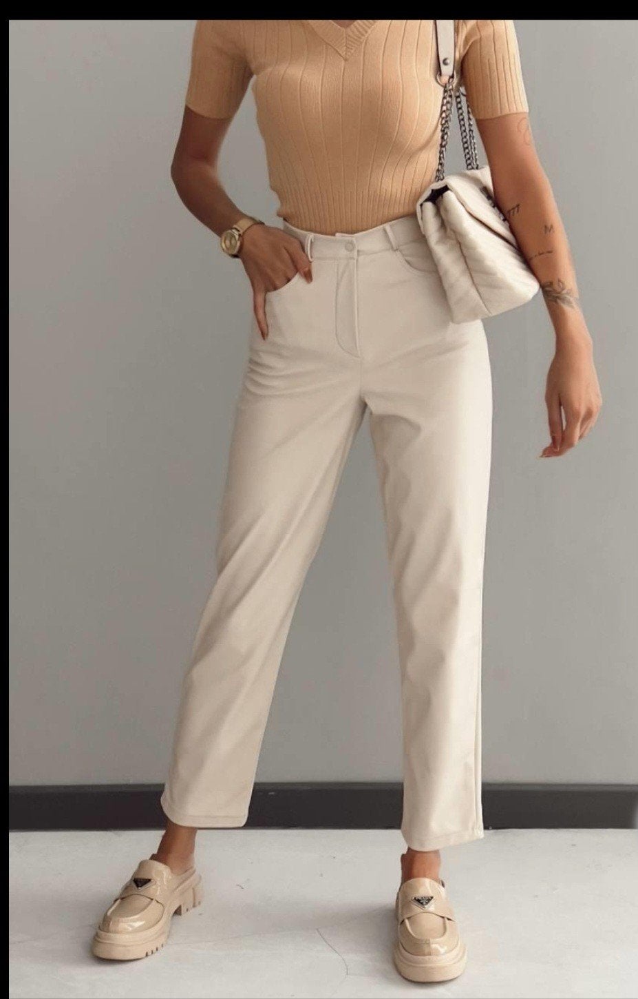 kunstleren broek, Ophalen of Verzenden, Nieuw, Beige, Lang