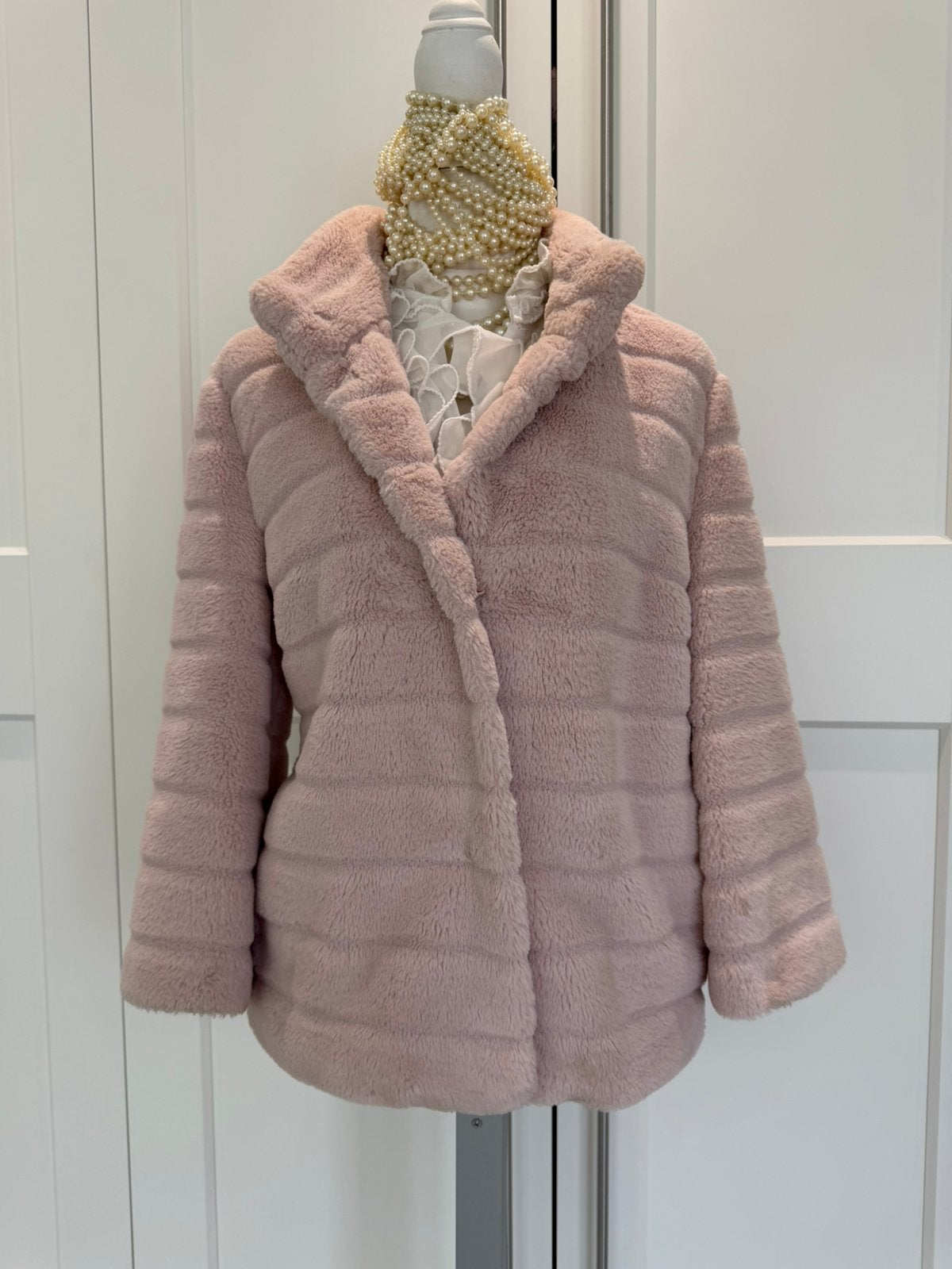 Als Nieuw Basker faux fur jas roze 40 42 l xl, Verzenden, Zo goed als nieuw, Maat 42/44 (L), Roze