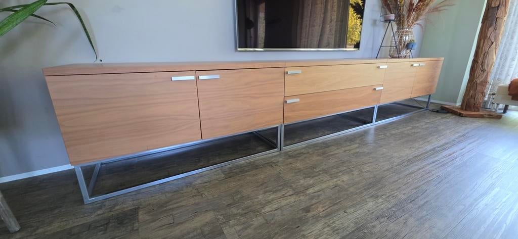 Strak design tv meubel/dressoir - Blocs wandsysteem 3 delen, Overige houtsoorten, Gebruikt, Ophalen of Verzenden, 200 cm of meer