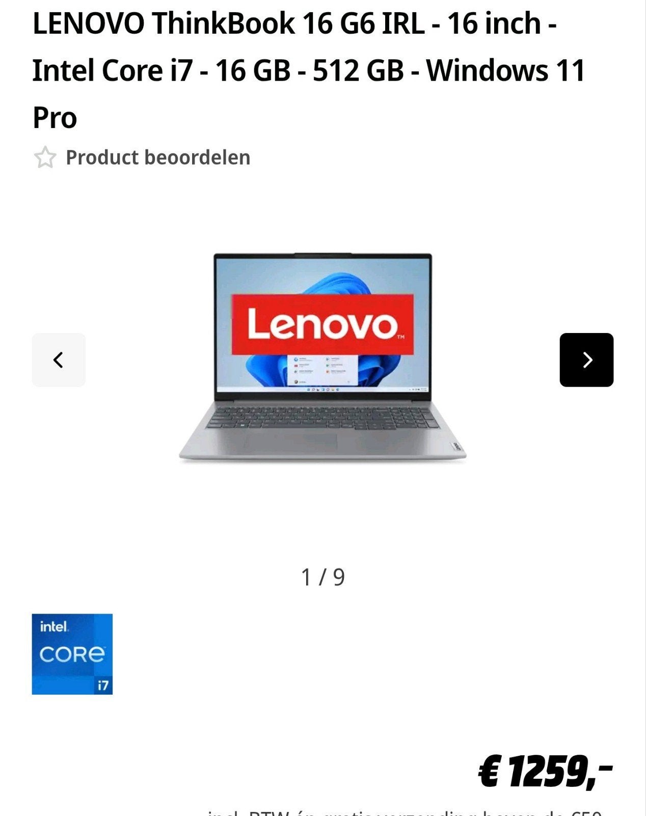 LENOVO ThinkBook 16 G6 IRL - 16 inch - Intel Core i7 - 16 GB, Intel Core i7-1355U, Minder dan 2 Ghz, Nieuw, SSD