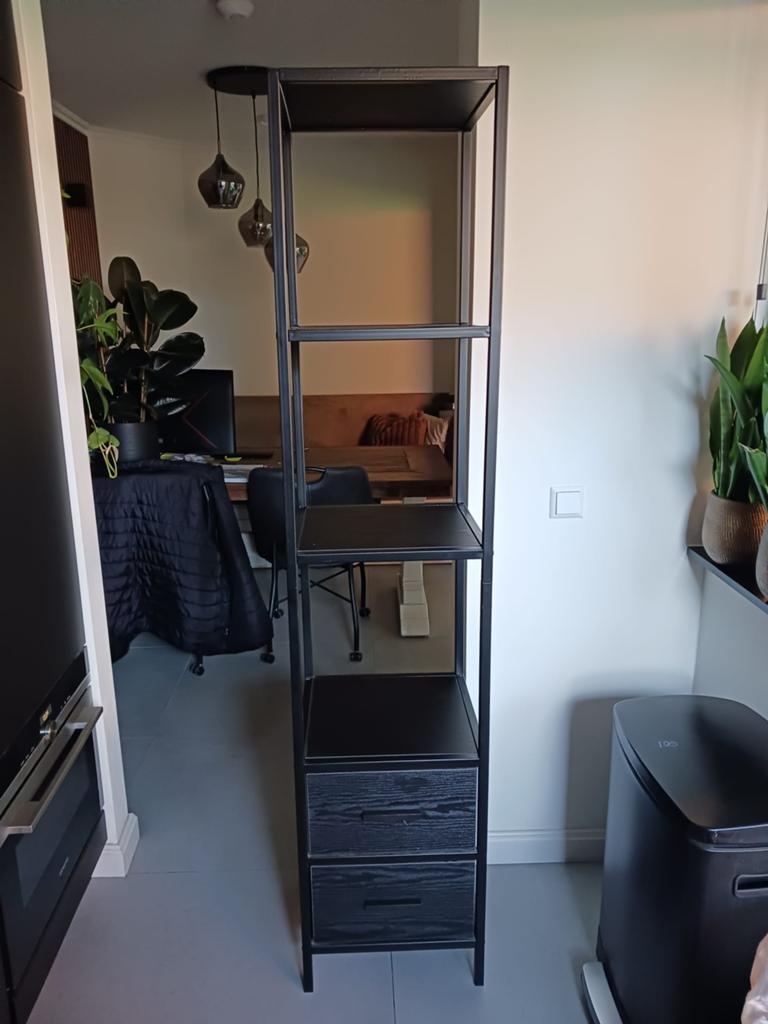 Zwarte open kast staal met 2 laden, Huis en Inrichting, Ophalen, Zo goed als nieuw